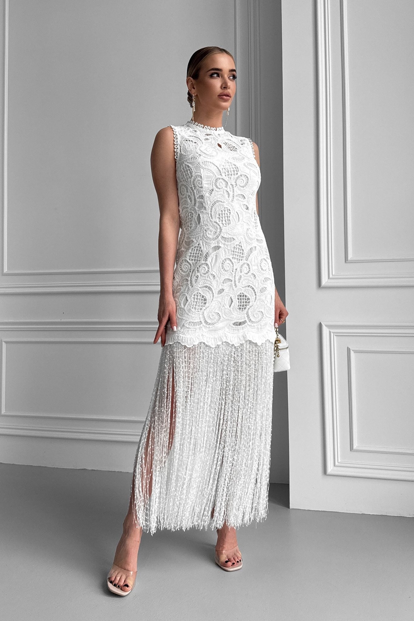 White Cotton Embroidered Dress