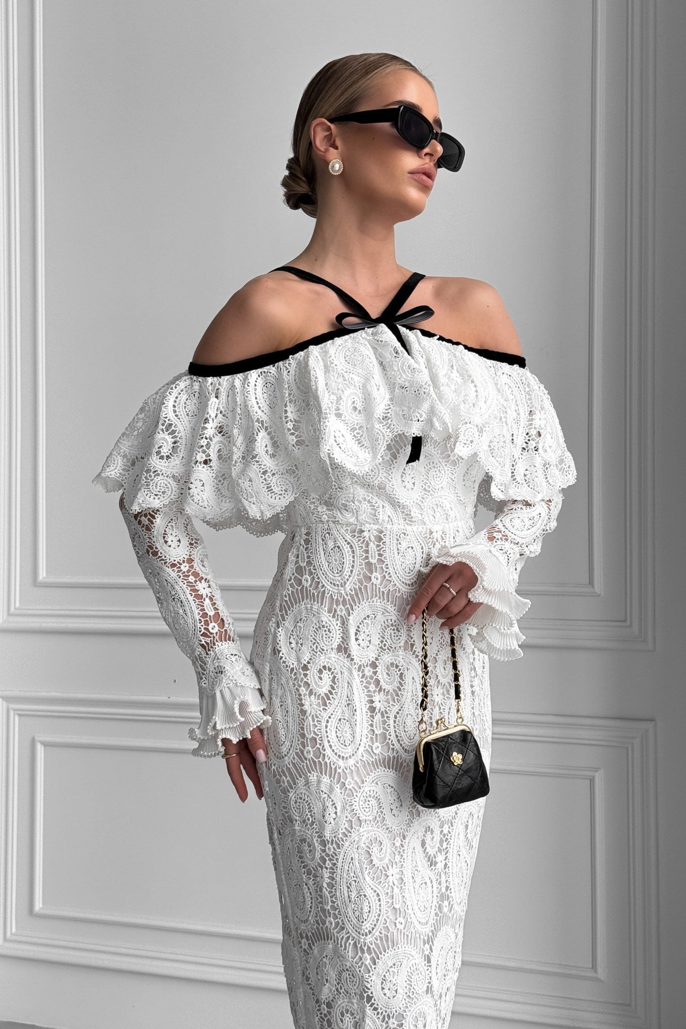 Lace Off-Shoulder Midi Dress