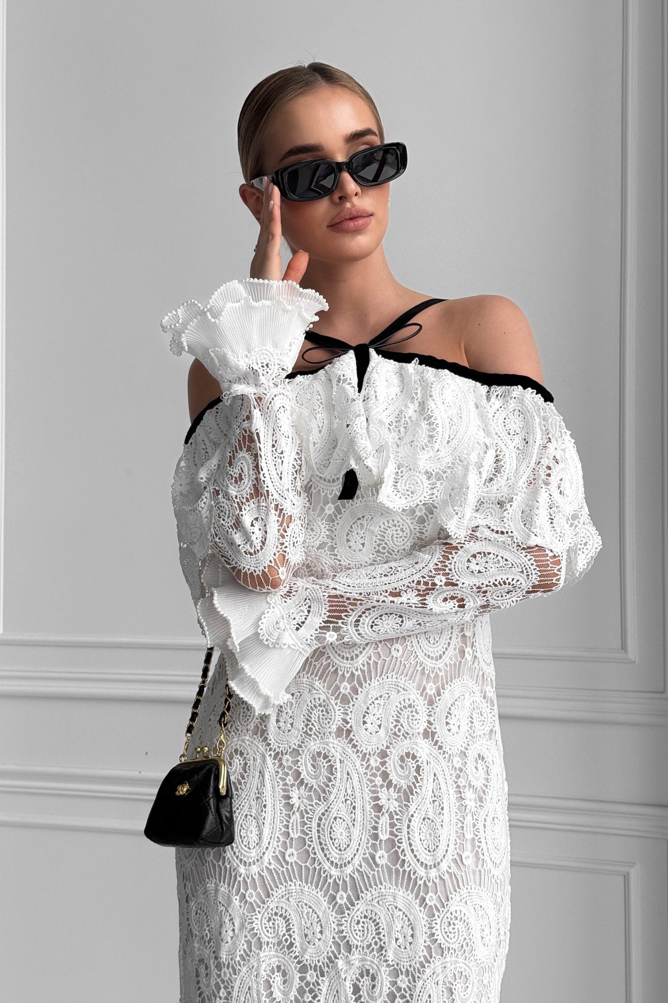 Lace Off-Shoulder Midi Dress