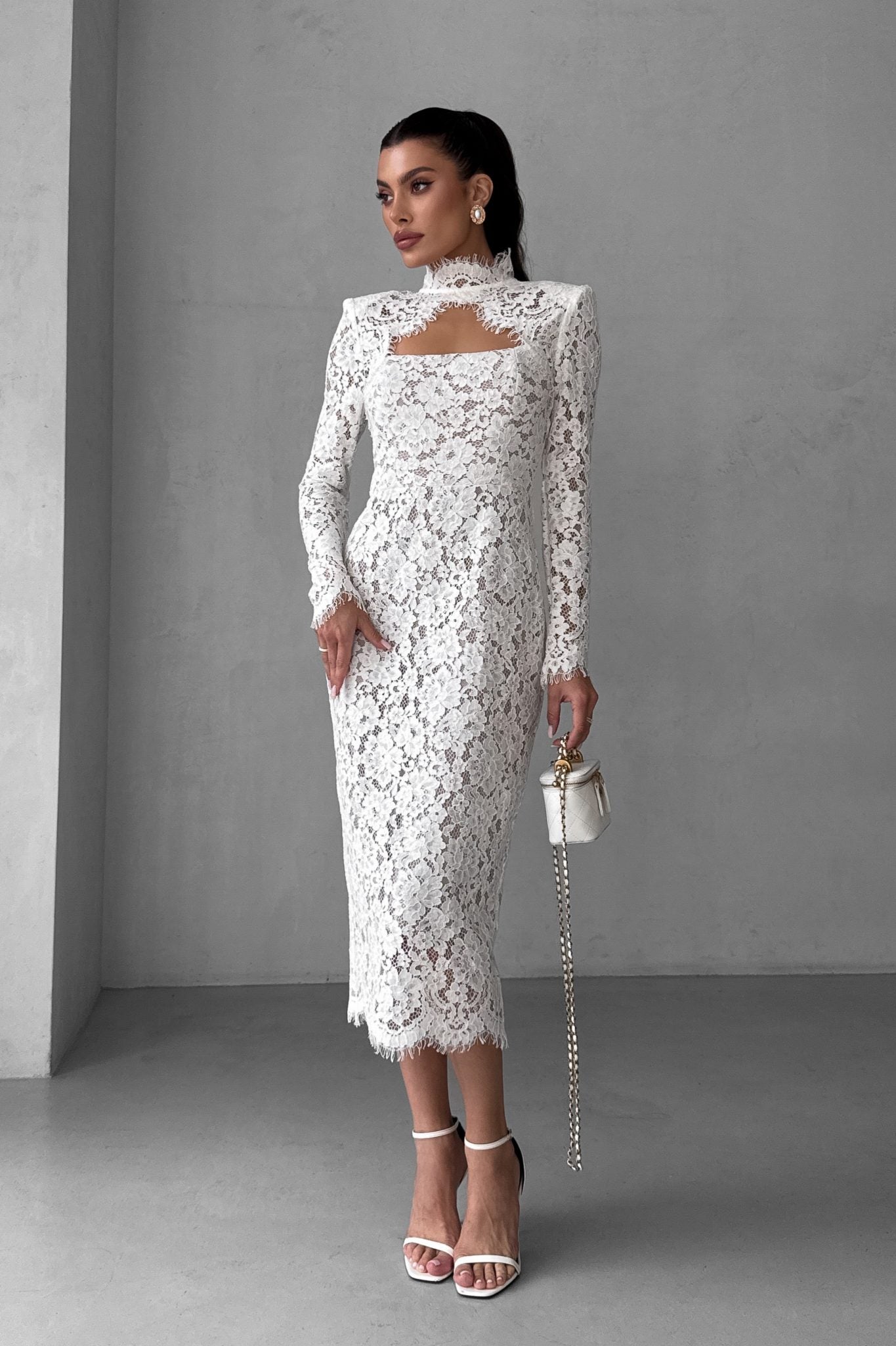 Lace Open-Back Midi Dress