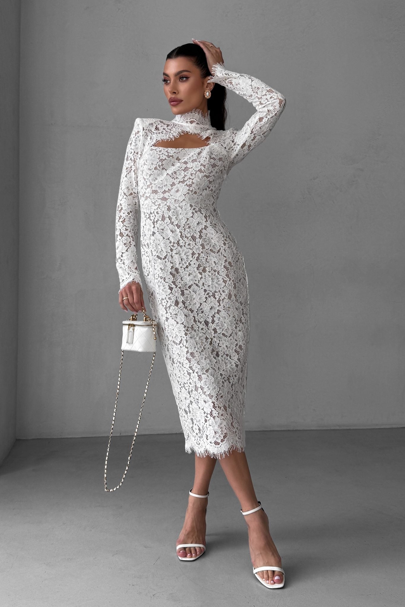 Lace Open-Back Midi Dress
