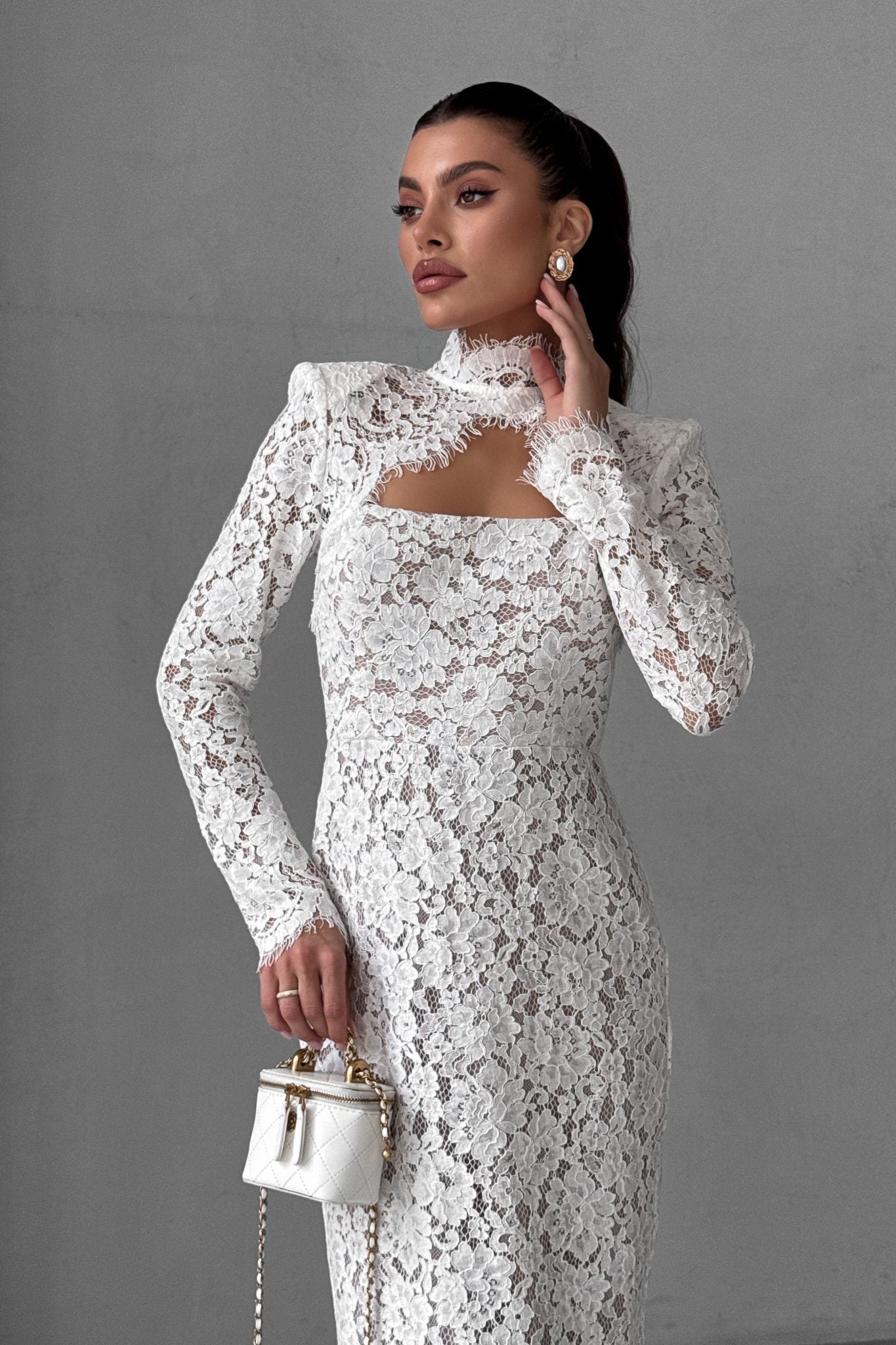 Lace Open-Back Midi Dress