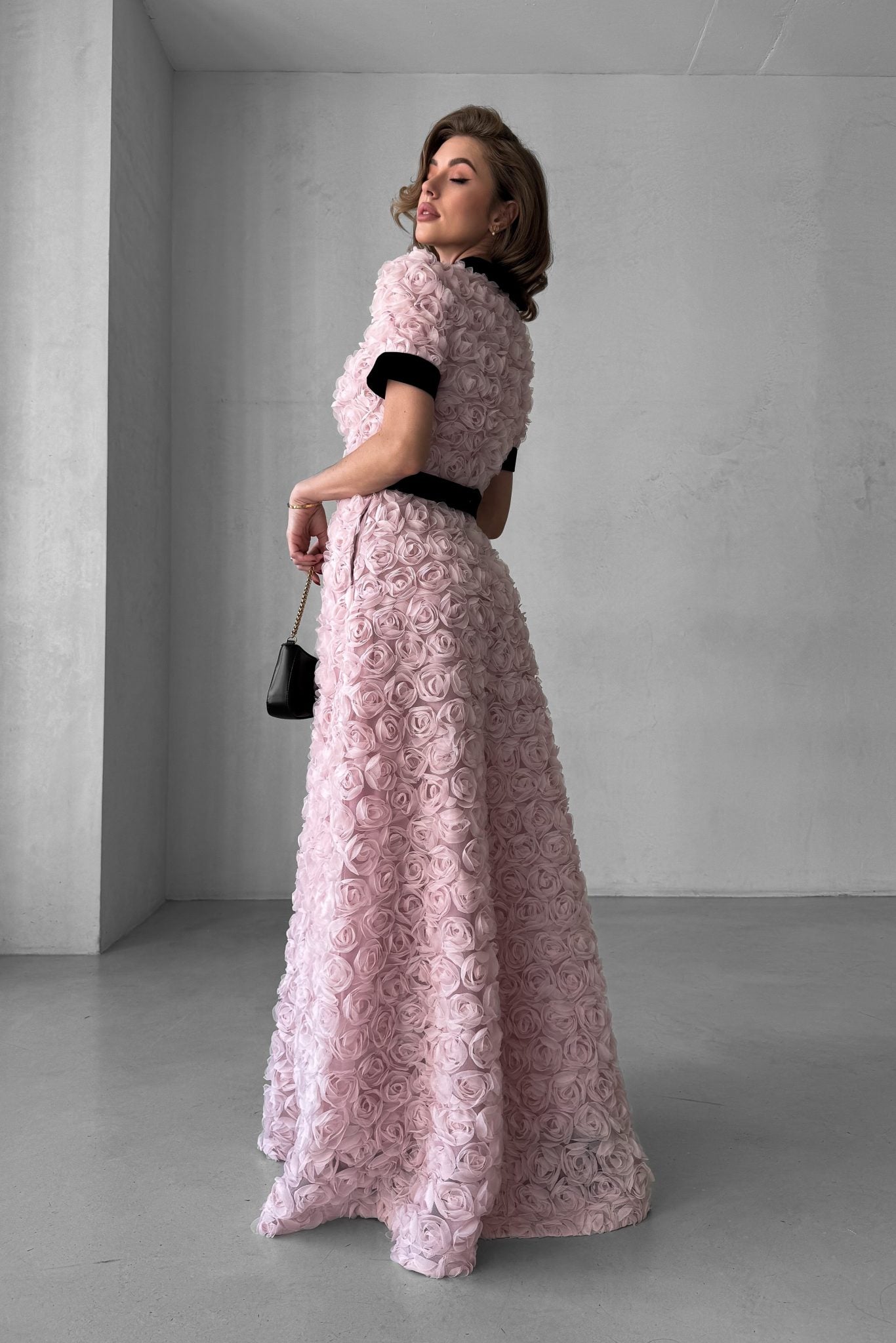 Long “Roses” Dress with Velvet Belt
