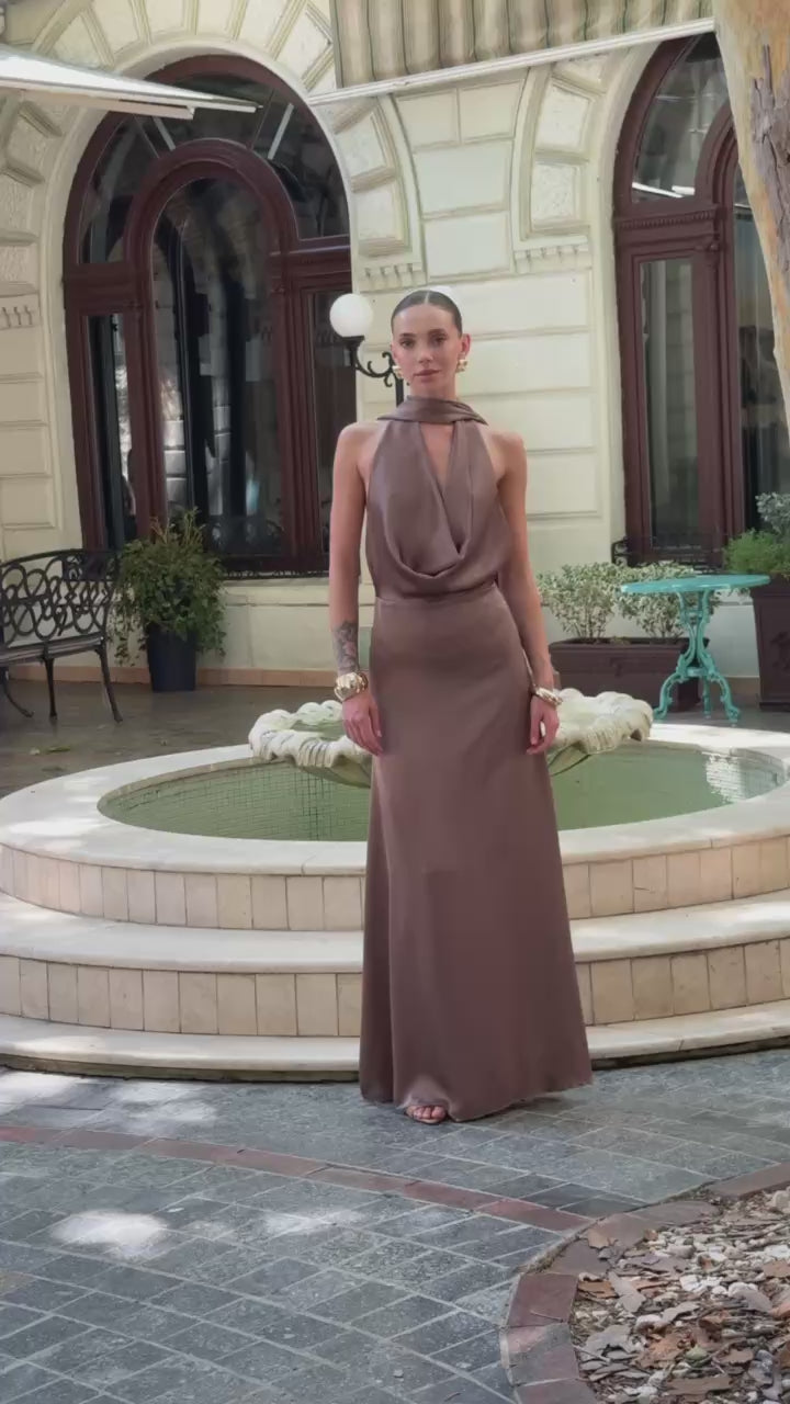 Serena Satin Dress with Scarf