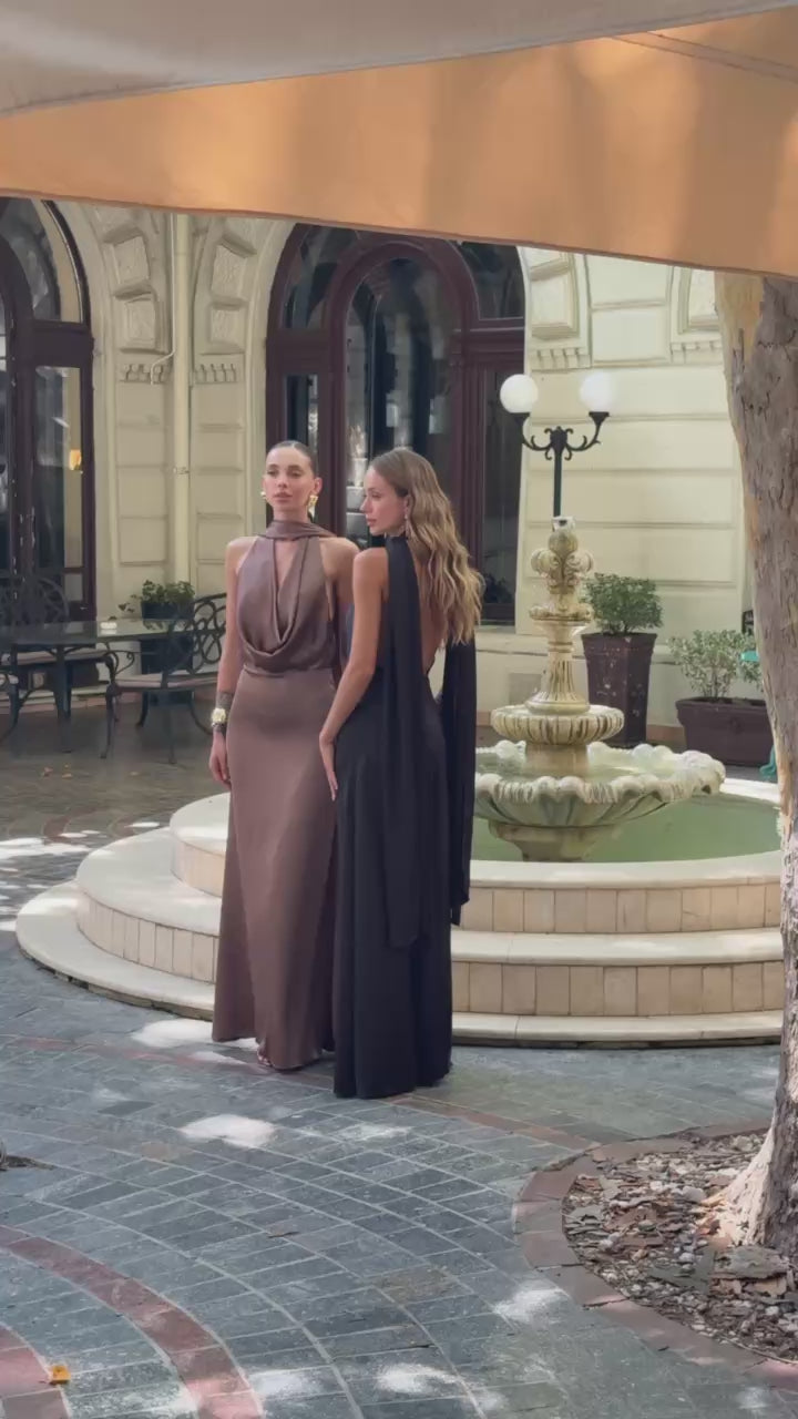 Serena Satin Dress with Scarf