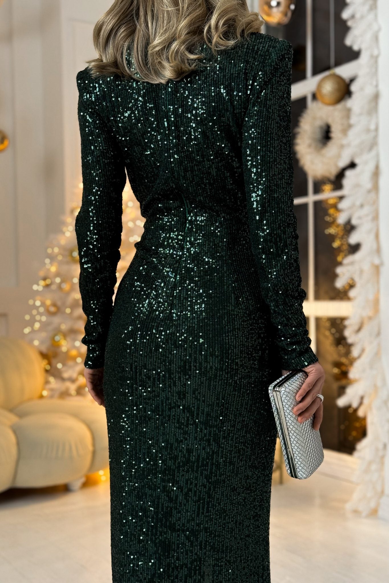 Sequin Draped Long Dress