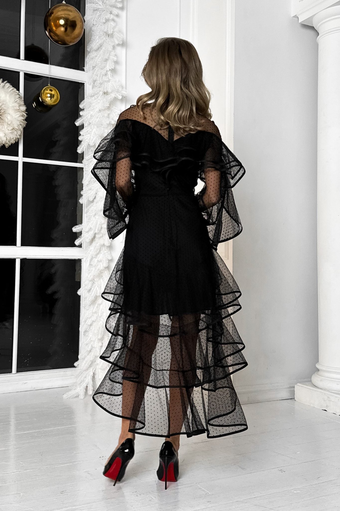 Off-Shoulder Polka Dot Tulle Dress