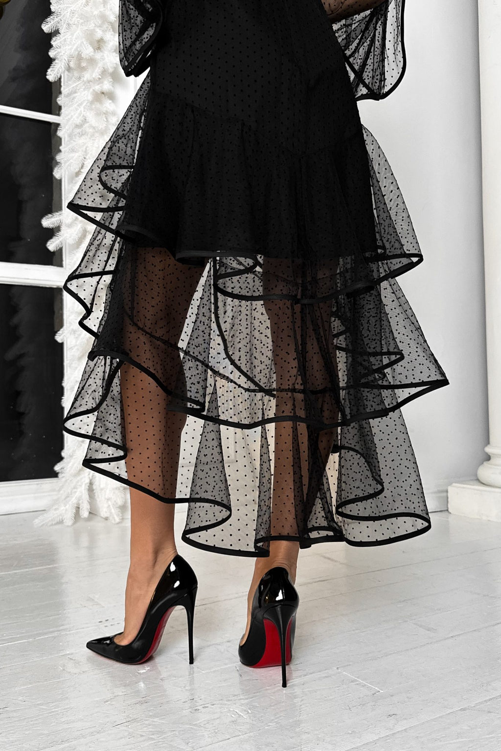 Off-Shoulder Polka Dot Tulle Dress