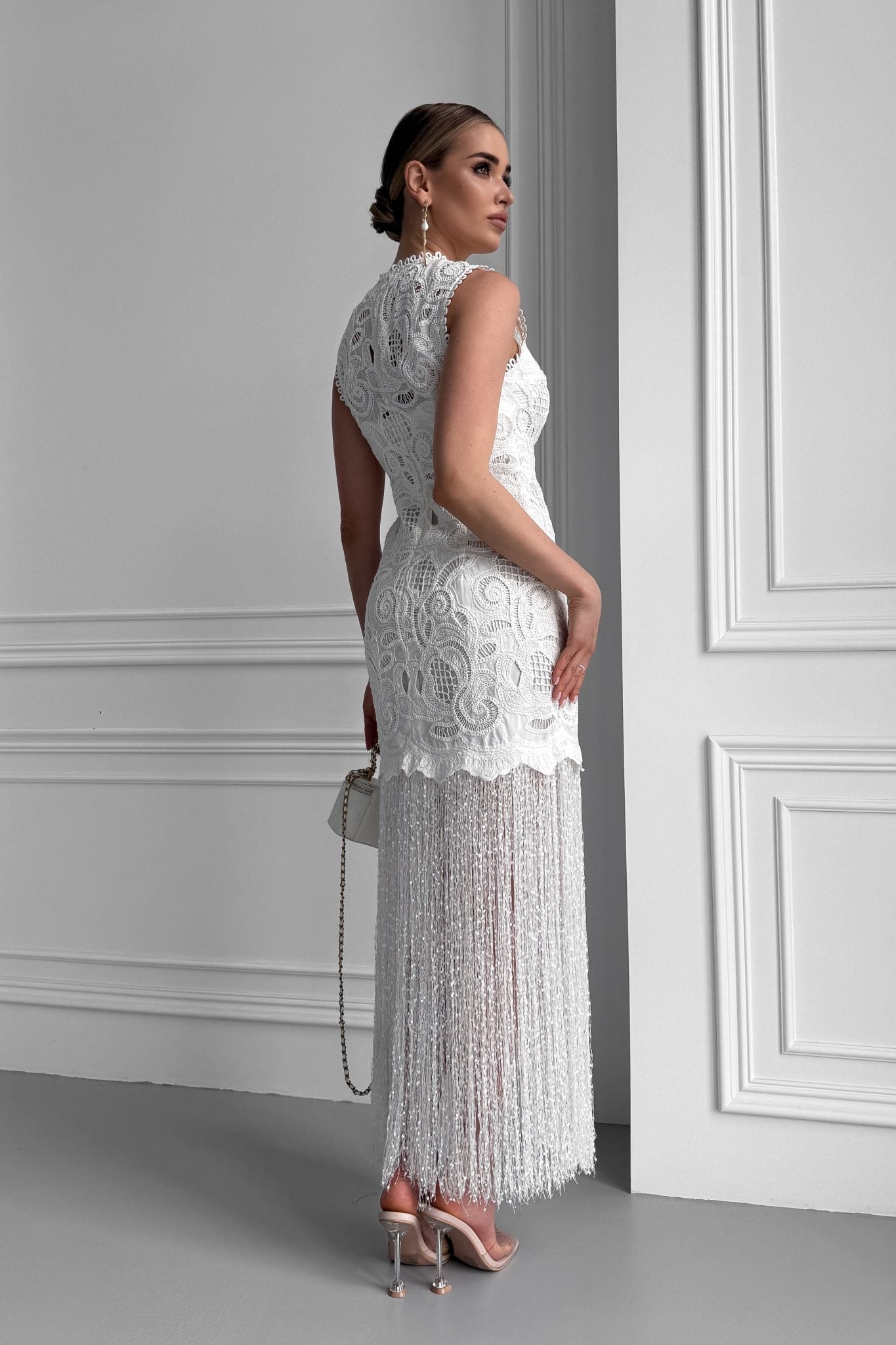 White Cotton Embroidered Dress