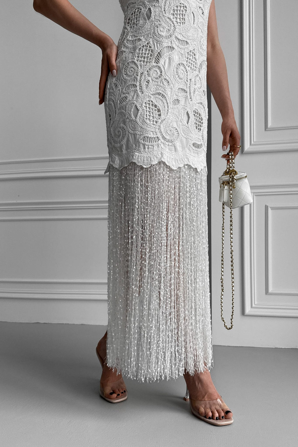 White Cotton Embroidered Dress