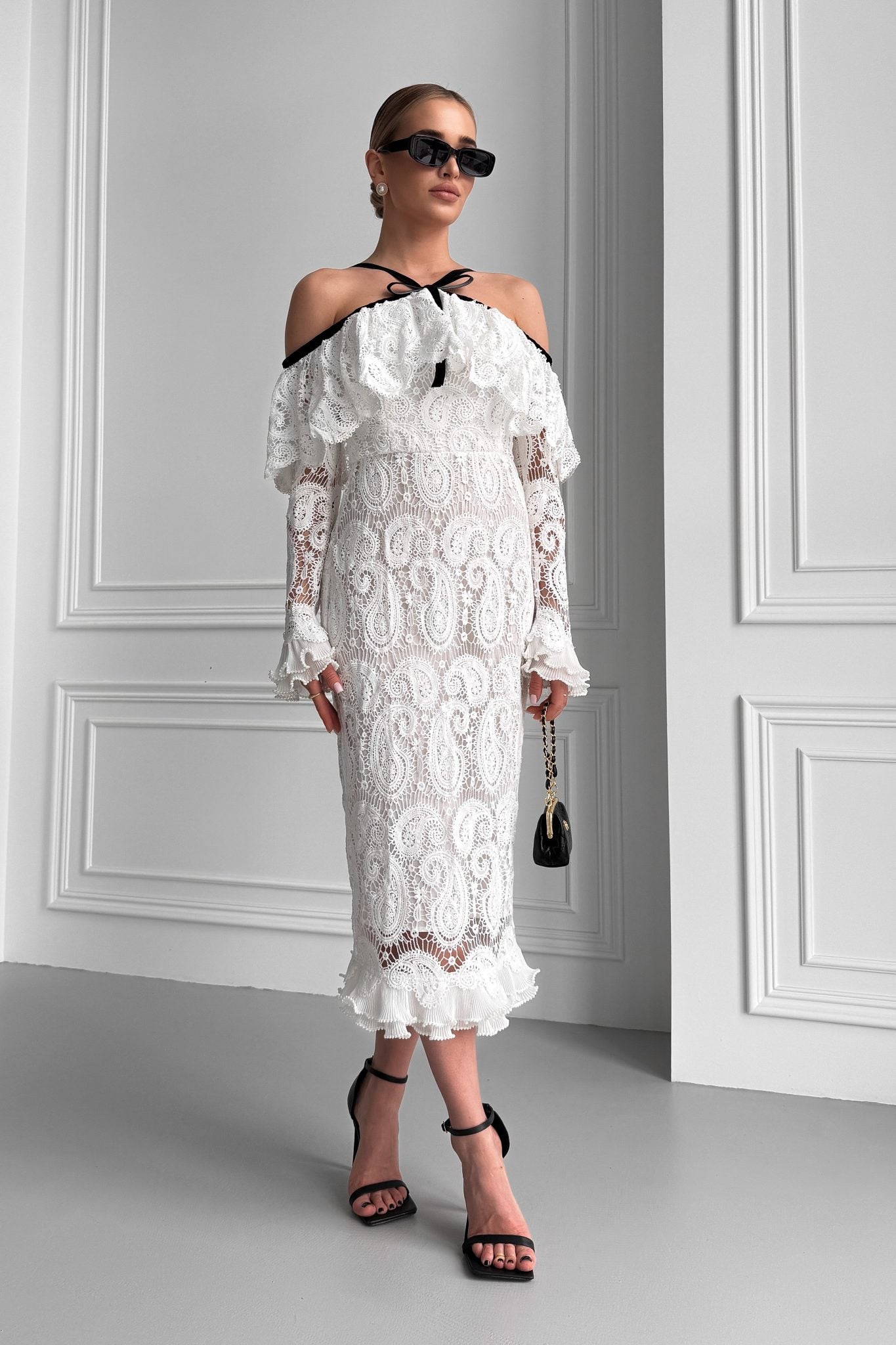 Lace Off-Shoulder Midi Dress