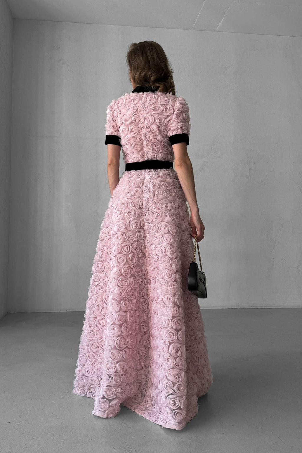 Long “Roses” Dress with Velvet Belt