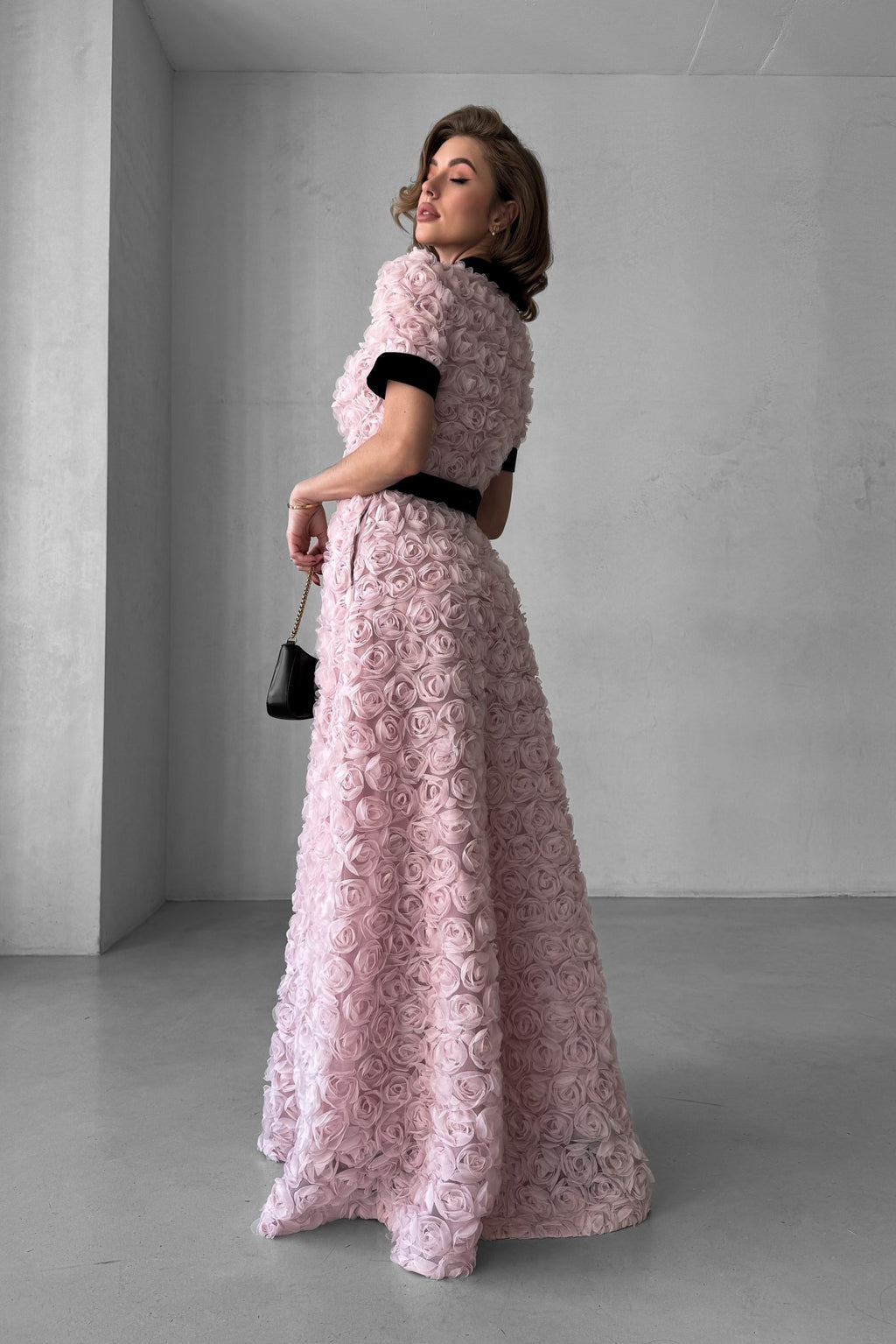 Long “Roses” Dress with Velvet Belt