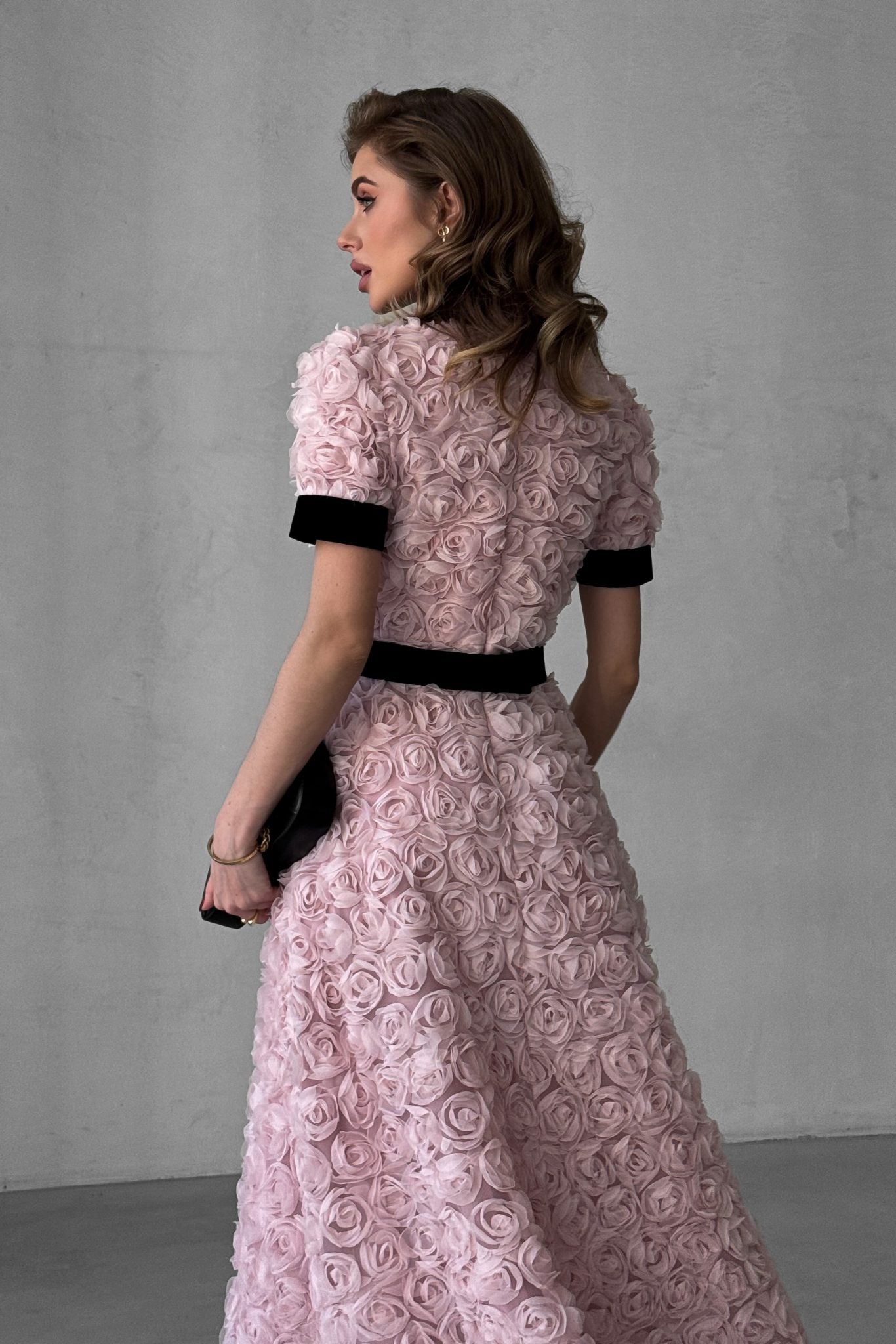 Long “Roses” Dress with Velvet Belt