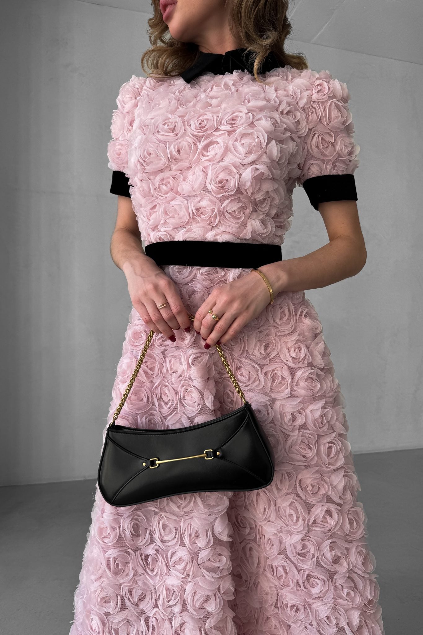 Long “Roses” Dress with Velvet Belt