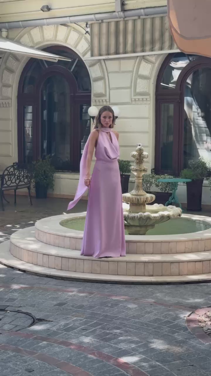 Serena Satin Dress with Scarf